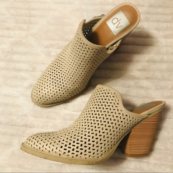 DV by Dolce Vita Shoes - DV Dolce Vita Taupe Cut Out Mule Heeled Booties 7